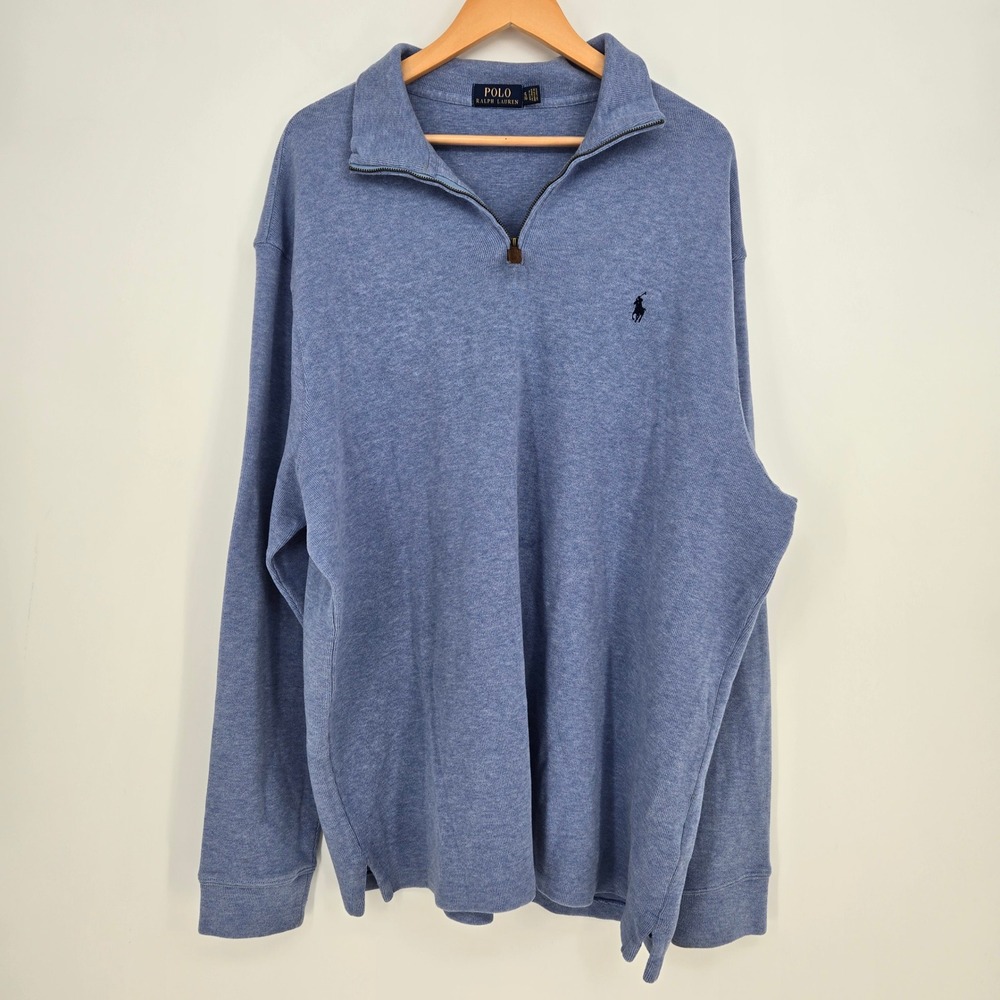 Polo Ralph Lauren Mens XXL Blue Cotton Quarter Zip Sweater Casual Cotton Soft
